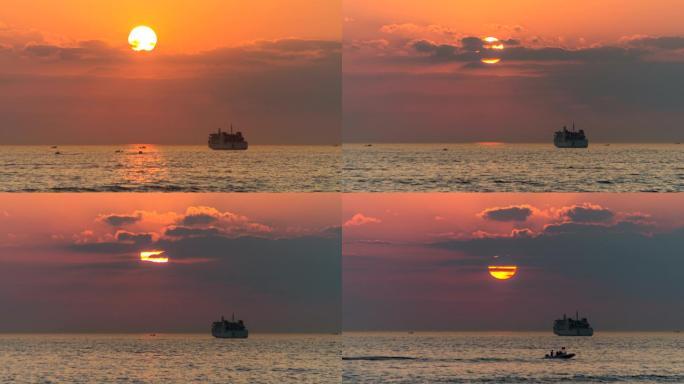 广西北海银滩景区游艇傍晚日落风光延时摄影