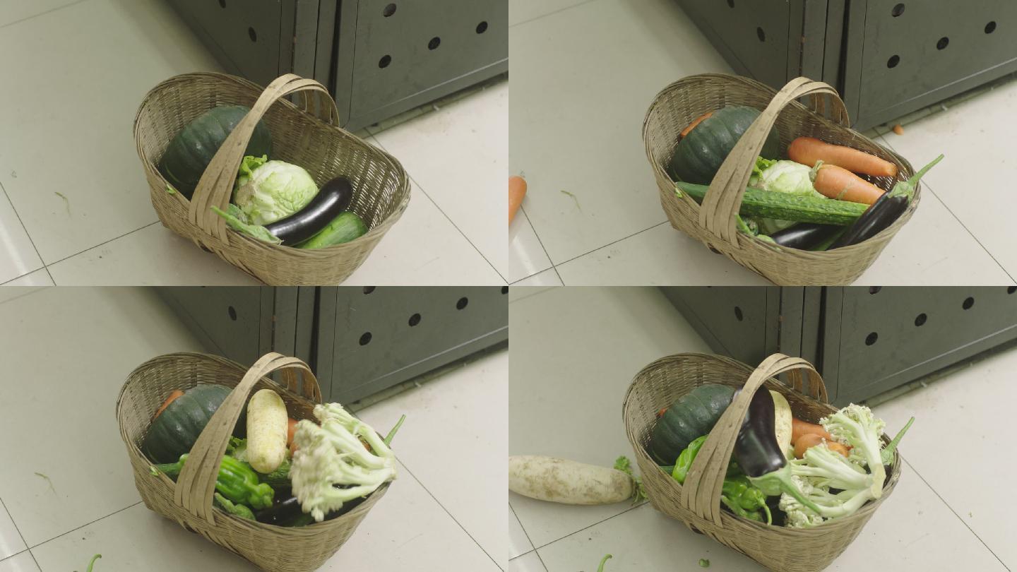 菜篮慢慢装满动作效果各种蔬菜特写