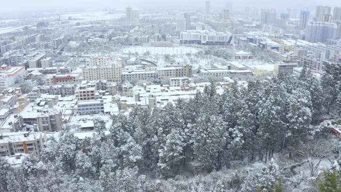 航拍郑和公园雪景