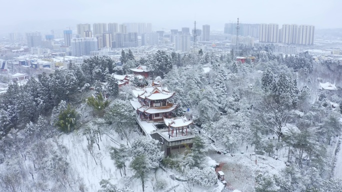 航拍郑和公园雪景