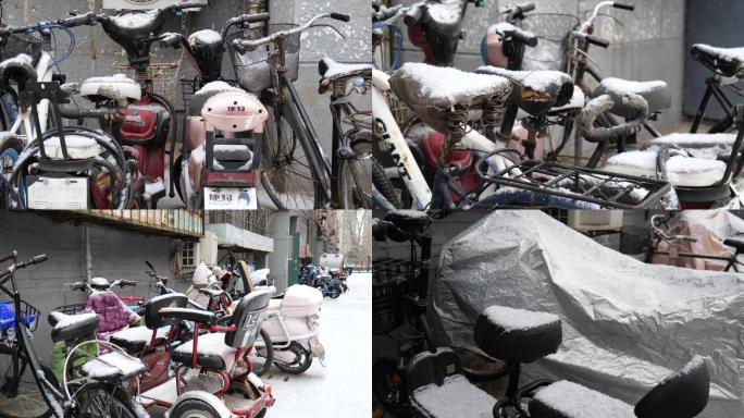 冬天雪中的破旧自行车