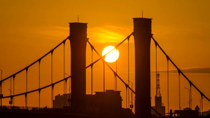 广西钦州地标建筑四桥子材大桥日落延时摄影