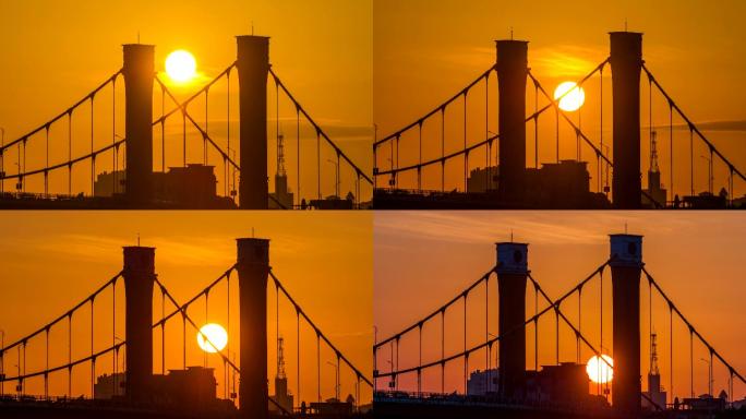 广西钦州地标建筑四桥子材大桥日落延时摄影