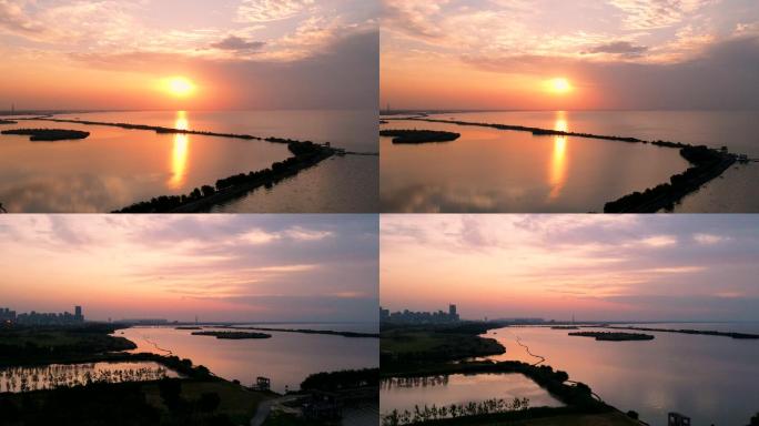 合肥滨湖岸上草原岸上日出