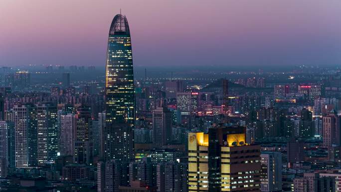 济南地标宣传片城市夜景绿地中心日转夜延时