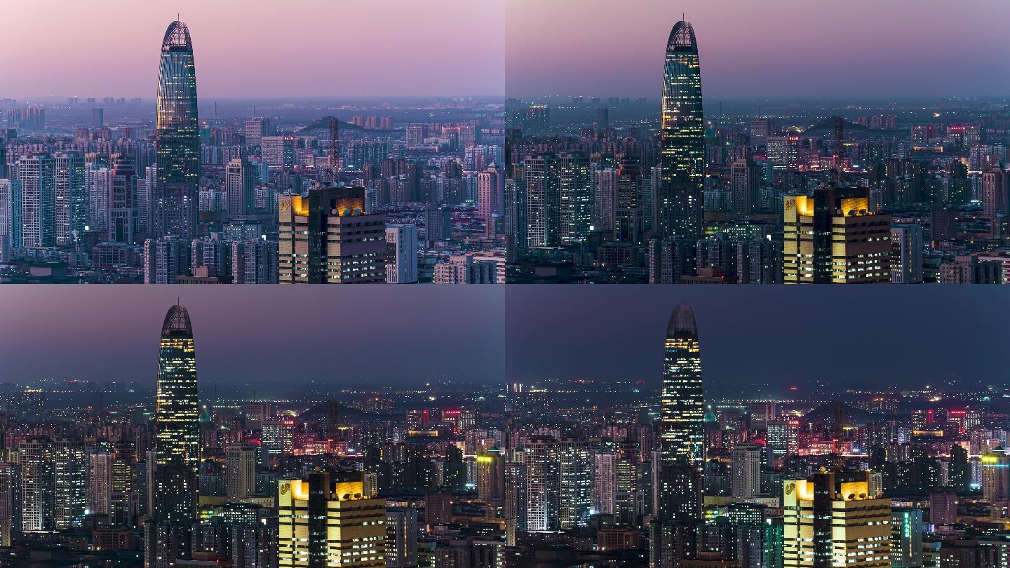 济南地标宣传片城市夜景绿地中心日转夜延时