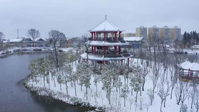 航拍下雪时的公园