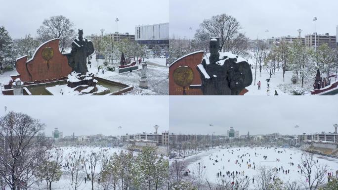 郑和文化广场雪景航拍