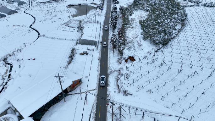 航拍雪景跟车视频