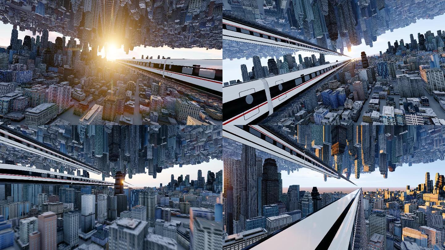 4K创意抽象镜像城市高铁合集