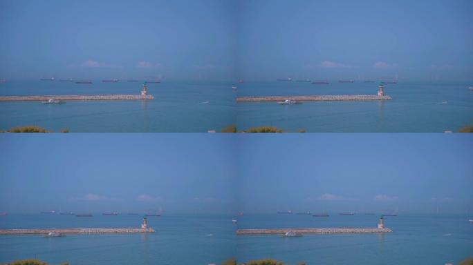 桂山岛大海蓝天灯塔轮船视频素材