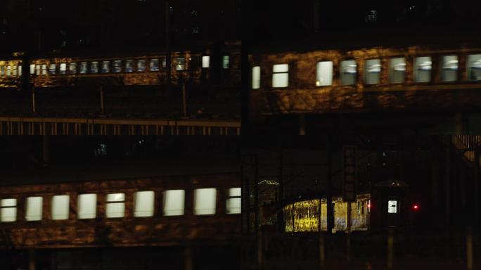 北京黑夜，绿皮火车-远去的火车，夜景火车