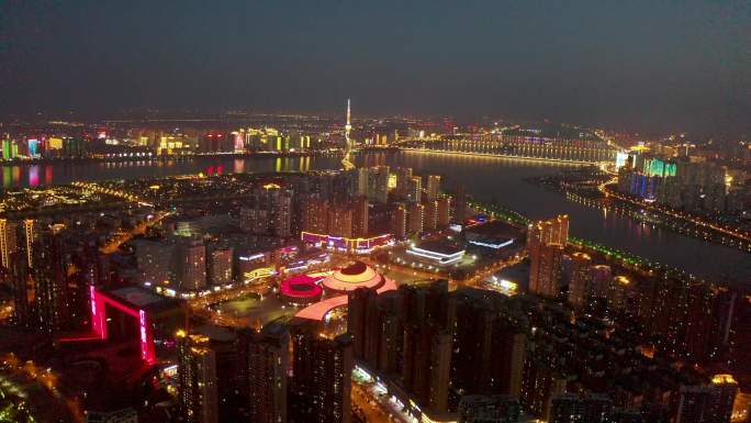 4K航拍临沂北城新区夜晚风景