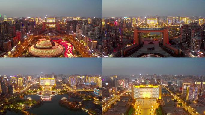 4K航拍临沂市北城新区城市中轴线夜晚风景