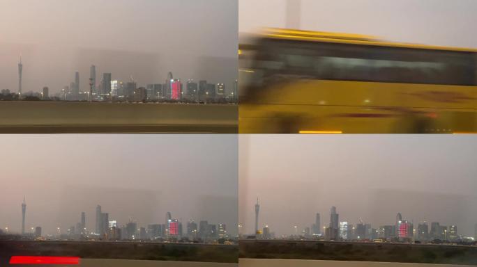 在车上行驶间拍摄广州CBD全貌