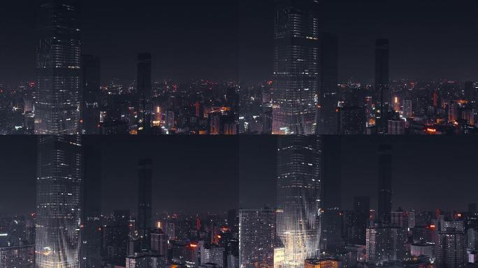 长沙城市五一广场商圈国金中心夜景4K航拍
