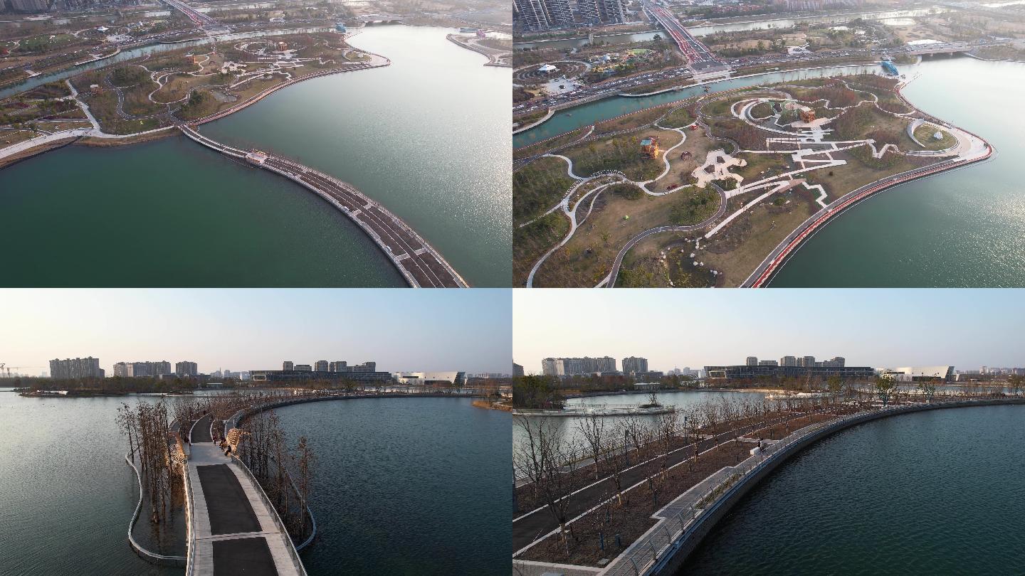 4k航拍 上海之鱼 湖心桥