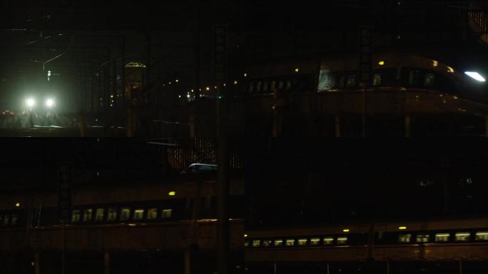 北京深夜-火车迎面驶来高铁灯光
