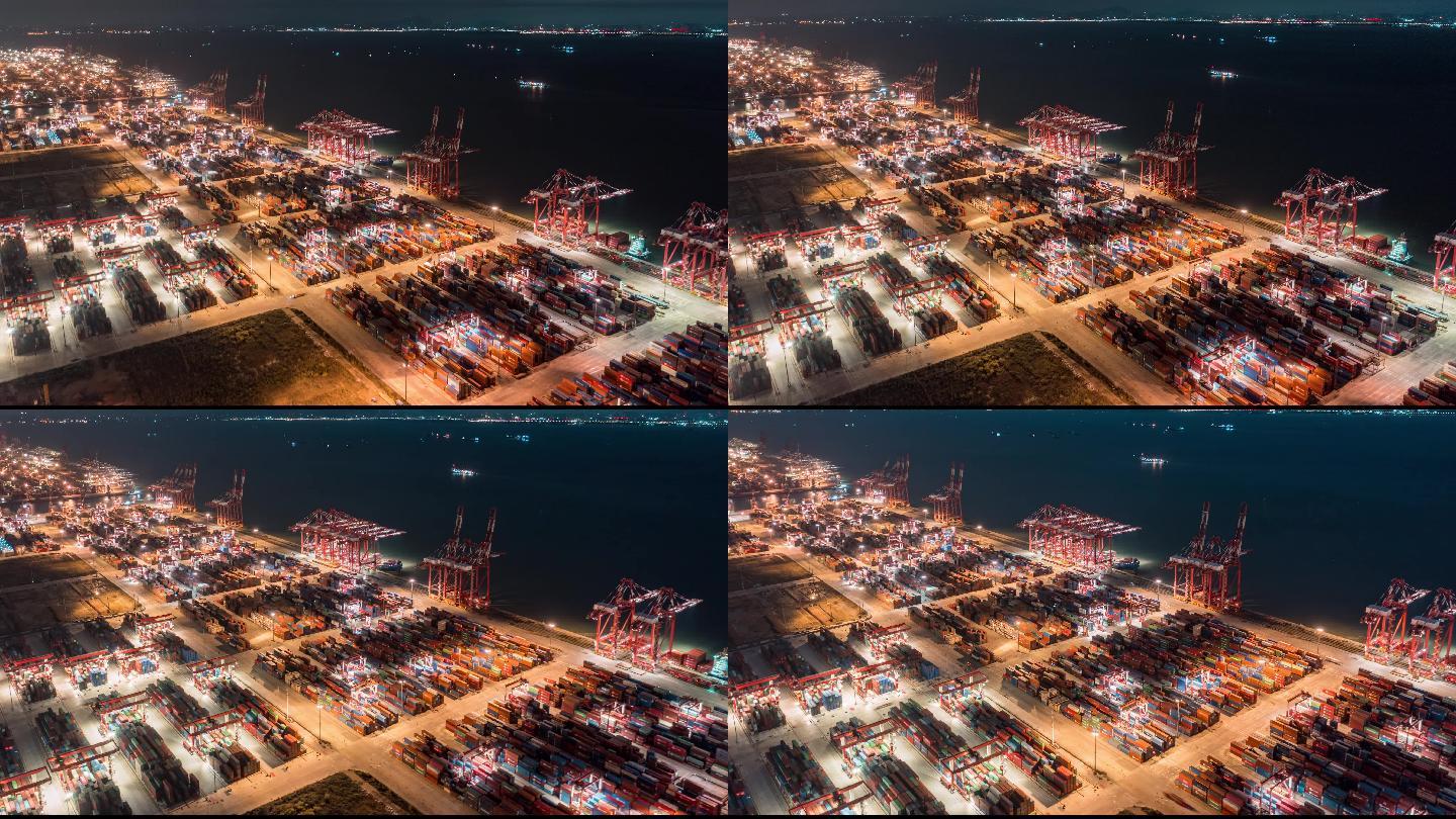 广州市南沙港工作夜景航拍延时