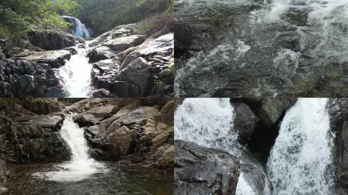 山涧溪流泉水航拍+地拍 瀑布美景