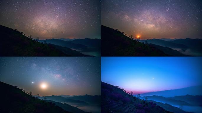 4K星空素材 星空月升银河延时摄影天文