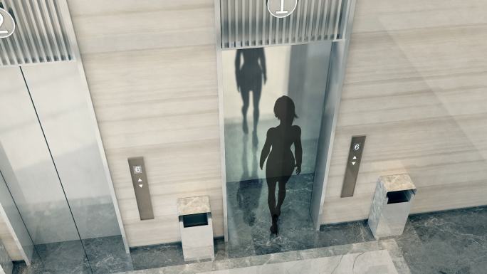 女子身影进电梯关门