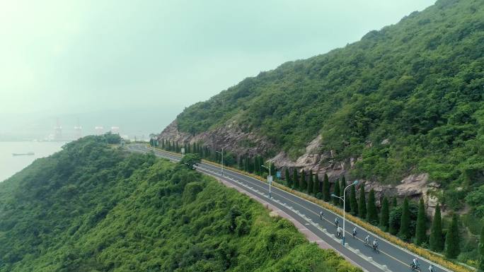 4K_ 港口海边自行车健身山海