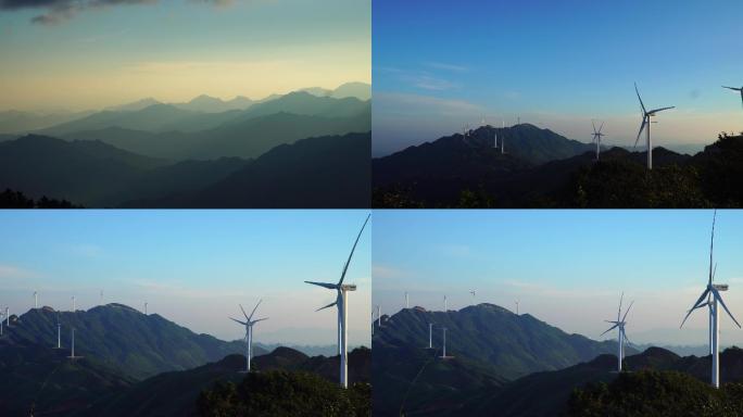 新能源风力发电大山顶风景蓝天风力发电机