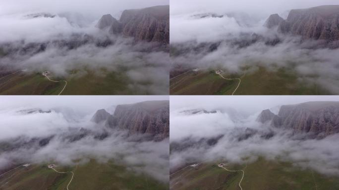 4K航拍甘加秘境险峻山峰云海景观