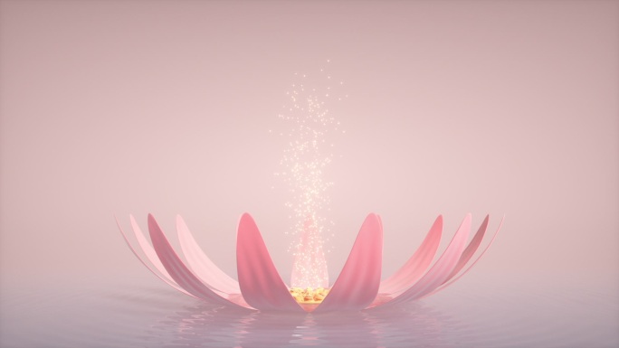 抽象粉色莲花朵绽放发光金色粒子动态素材