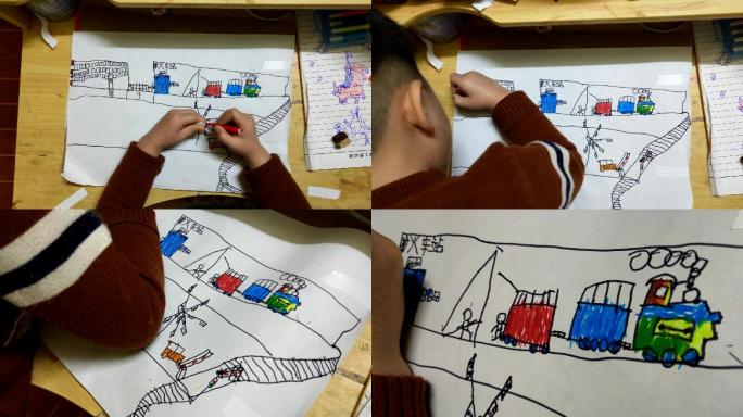 画画的小男孩子小孩子绘画创作美术作品