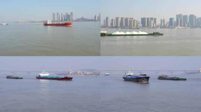南京长江大桥下经过的轮船