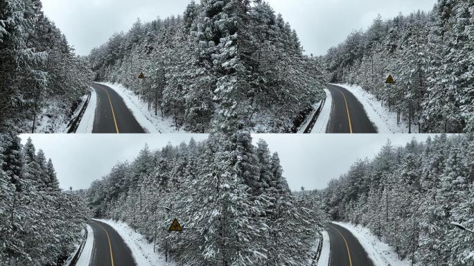 4K航拍重庆彭水摩围山公路汽车雪景