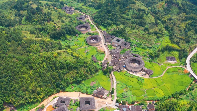 福建漳州河坑土楼航拍4K