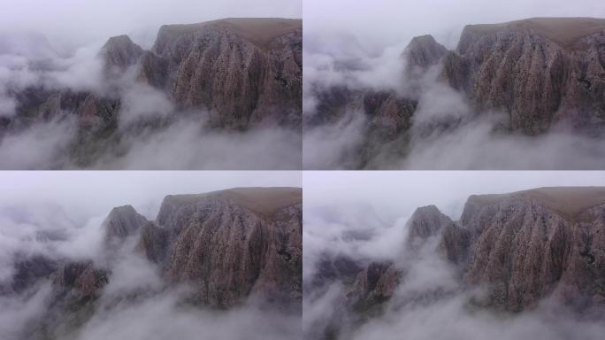 4K航拍甘加秘境险峻山峰云海景观
