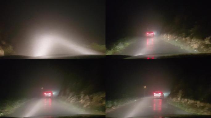 记录片素材大山雨天云雾里开车驾车雾天山路