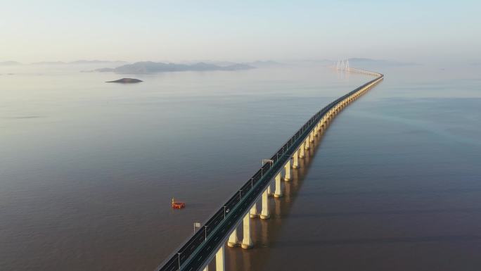 浙江舟山舟岱大桥航拍晨曦