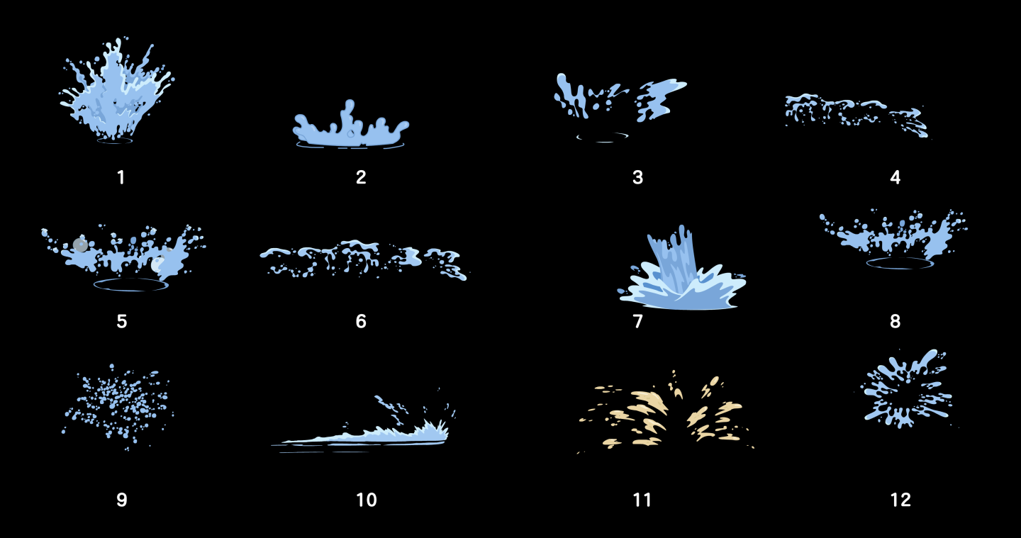 12种卡通水花【带通道 带音效】