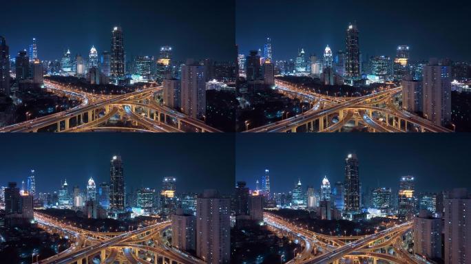 上海新天地与延安立交夜景航拍