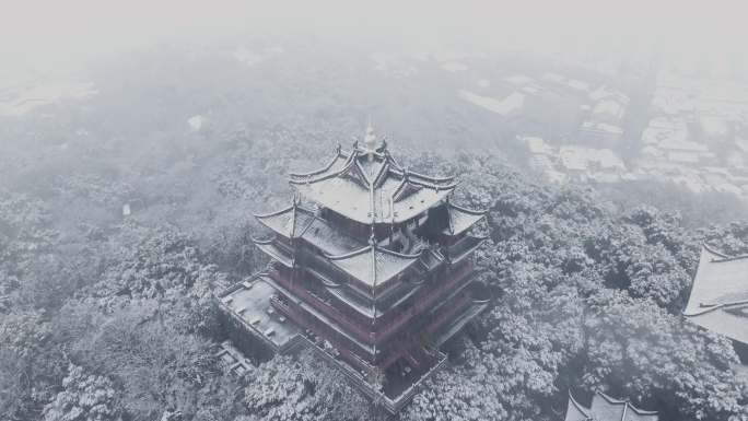 航拍 杭州城隍阁河坊街春雪