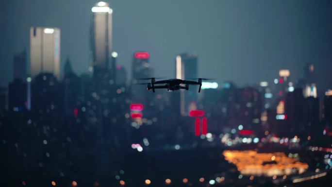 科技城市夜景无人机起飞 宣传片素材