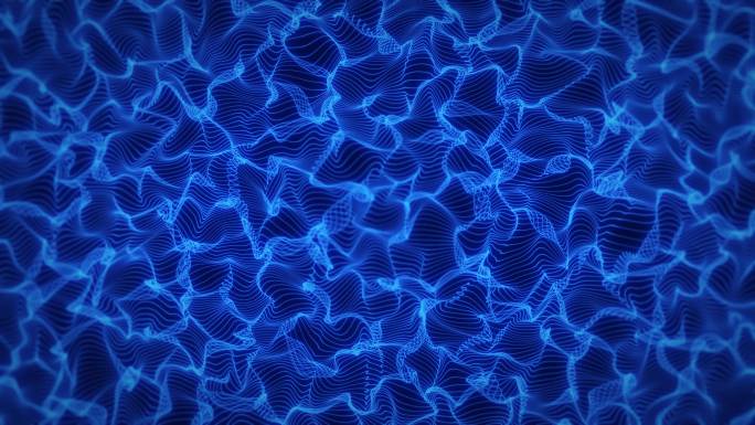 4K抽象艺术蓝色密集线条波浪向右流动循环