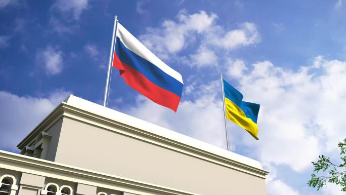 俄罗斯和乌克兰旗帜大使馆办事处