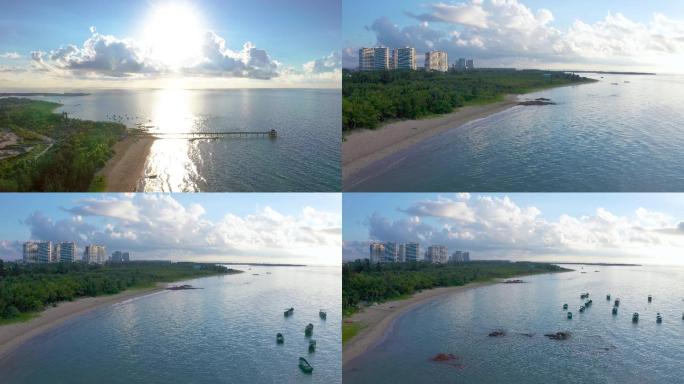 海南琼海博鳌红石滩清晨航拍 海滩日出