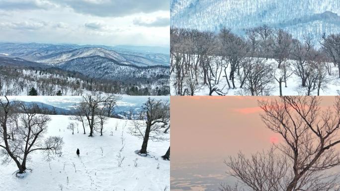 航拍吉林四方顶林海雪原景区