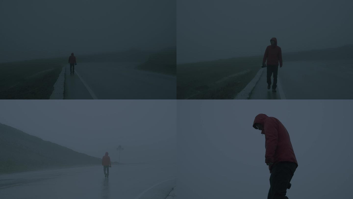 4K旅途中迷雾中人物行走氛围感视频合集