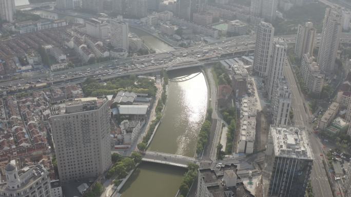 4K原素材-航拍波光粼粼中的上海苏州河