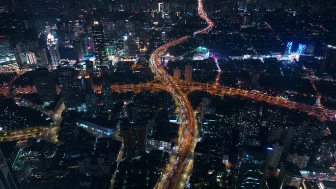 上海市中心夜景航拍