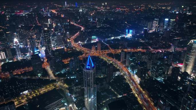 上海市中心夜景航拍