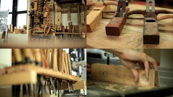 匠人木工工具刨子和木头切割